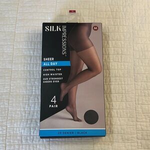 Impressions Black Sheer Control Top Pantyhose 4-Pack Medium NIB